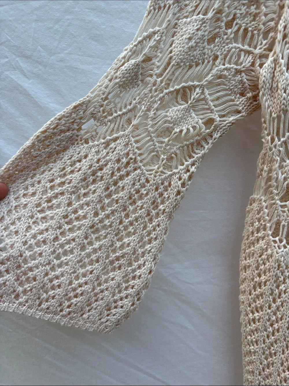 Olivia Sky Cream Open-Knit Fringe Duster Cardigan